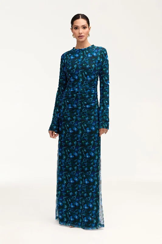 Limited-Time Deal Arianna Rouched Mesh Maxi Dress - Floral Watercolor