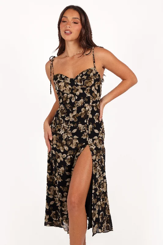 End-of-Season Sale Arycia Midi Dress - Black Floral