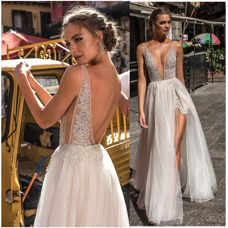 Time-Sensitive Offer Backless Lace Beach Wedding Dress