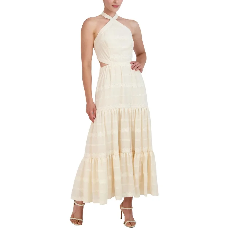 Weekend Massive Discounts BCBGMAXAZRIA Womens Halter Cut-Out Midi Dress