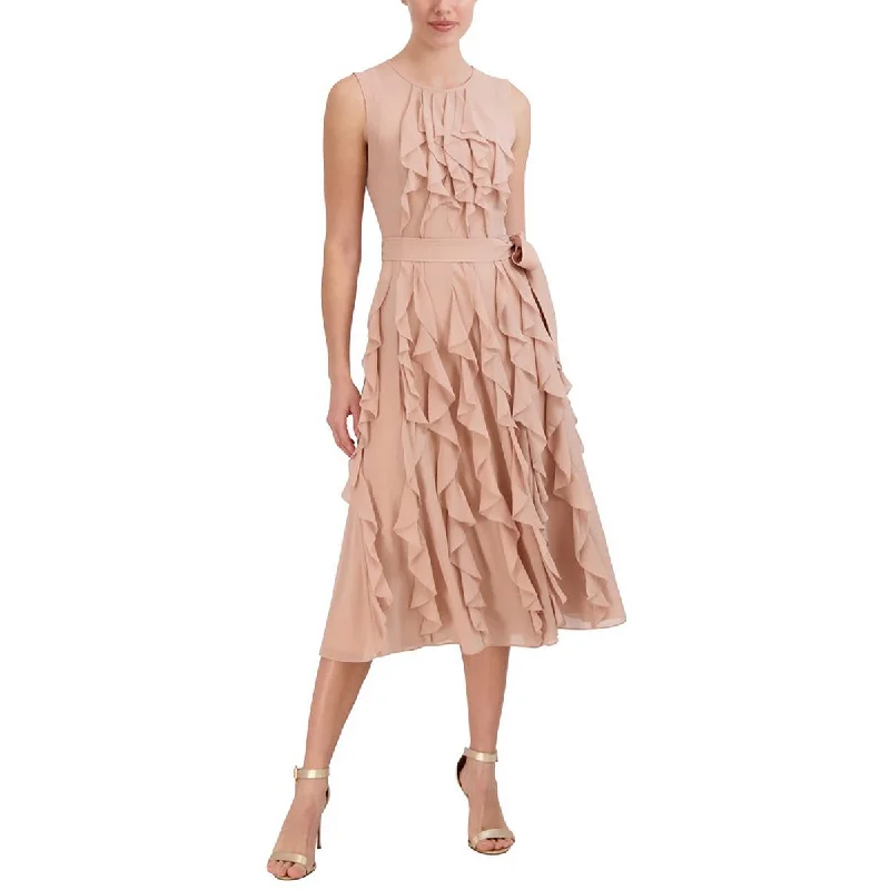 Unbeatable Prices BCBGMAXAZRIA Womens Midi Cascade Ruffle Cocktail And Party Dress