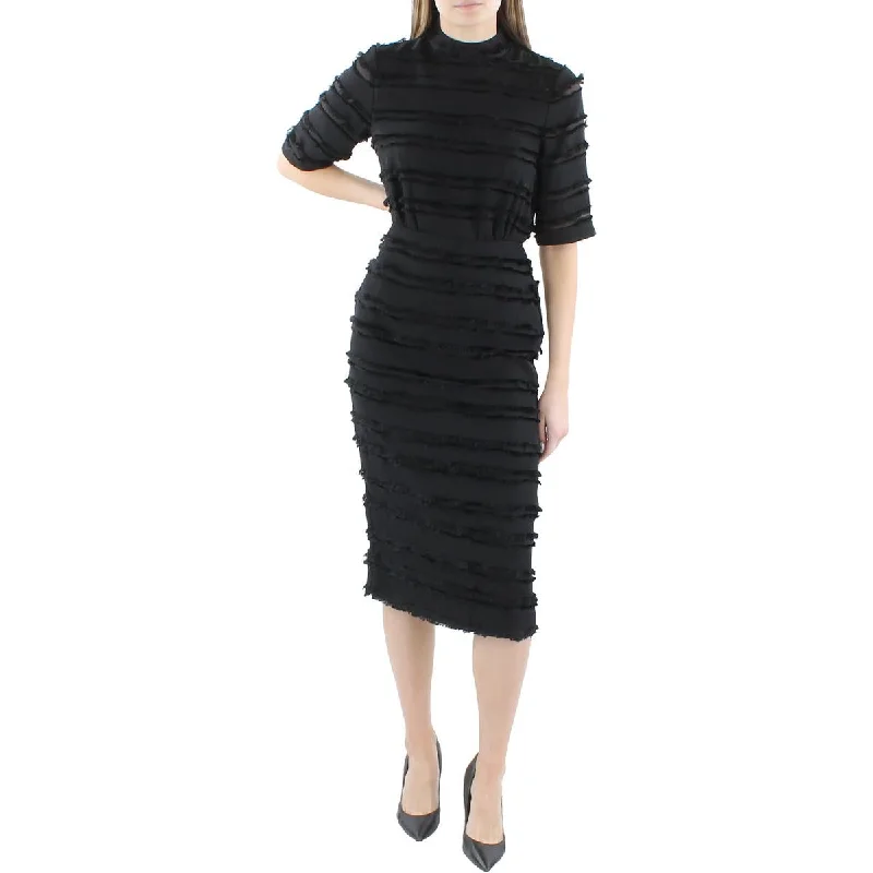 Mega Sale BCBGMAXAZRIA Womens Midi Fringe Cocktail And Party Dress