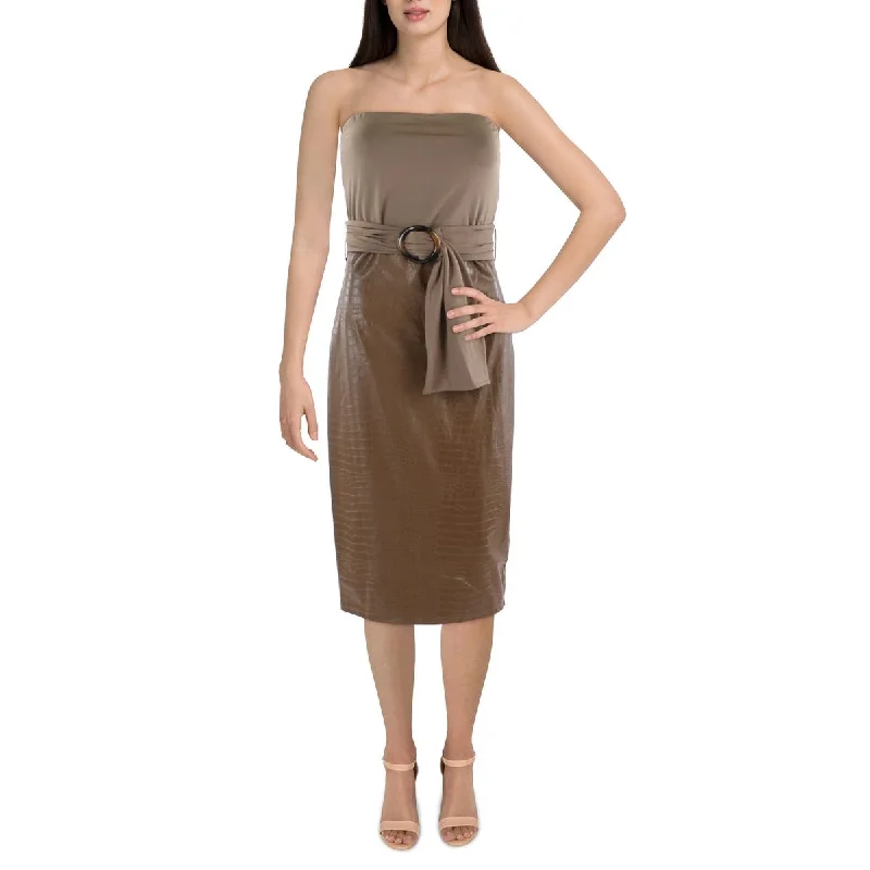 Exclusive Pricing Bebe Womens Faux Leather Belted Midi Dress
