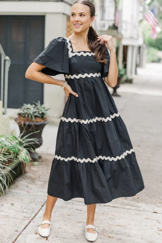 Weekend Hot Deals Better Than You Know Black Rickrack Midi Dress