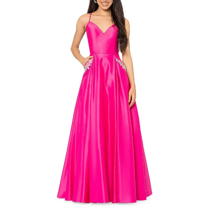 Weekend Bargain Blast Blondie Nites Womens Juniors Satin Lace-Up Back Evening Dress