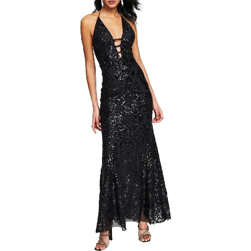 Weekend Super Sale Blondie Nites Womens Juniors Sequin Cut-Out Evening Dress