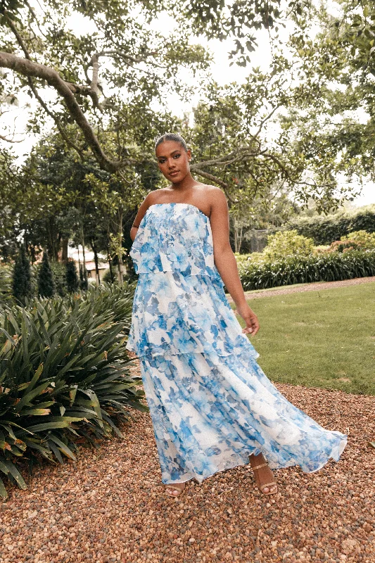Weekend Only Steals Bloom Strapless Maxi Dress - Blue White Floral