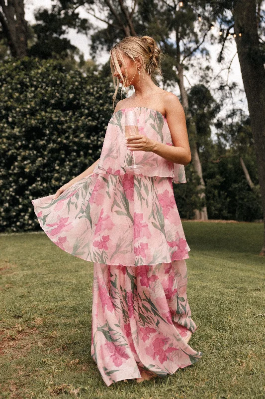 Weekend Deals Galore Bloom Strapless Maxi Dress - Pink Floral