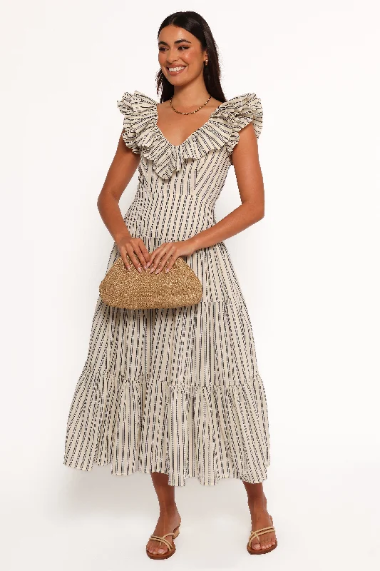 Weekend Super Sale Frenzy Bobbie Midi Dress - Neutral Stripe