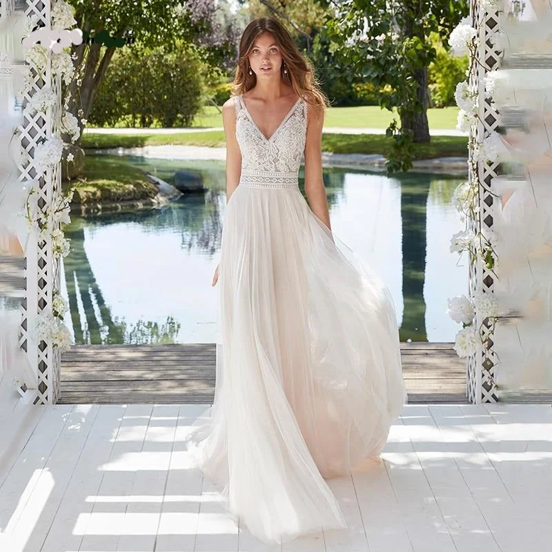 Today Only Boho Appliqued Beach Lace Wedding Dress