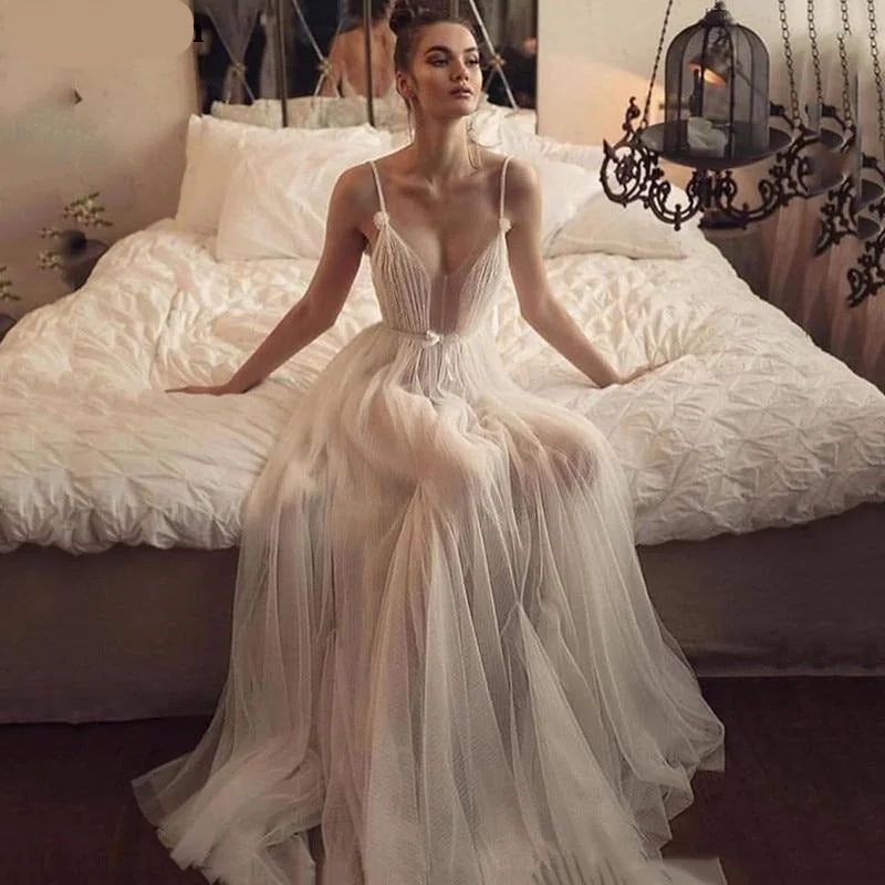 Only for You Boho Spaghetti Strap Beach Wedding Dress