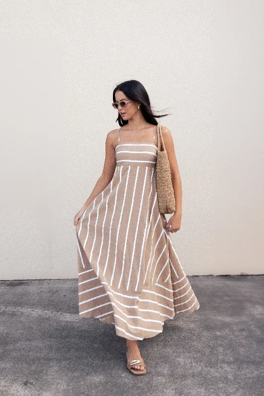 Weekend Hot Savings Brea Maxi Dress - Tan Stripe