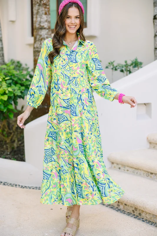Weekend Super Sale Bright New Days Green Paisley Midi Dress