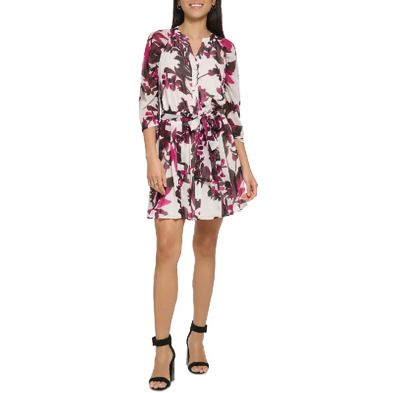 Weekend Only Savings Calvin Klein Womens Chiffon Banded Collar Shirtdress