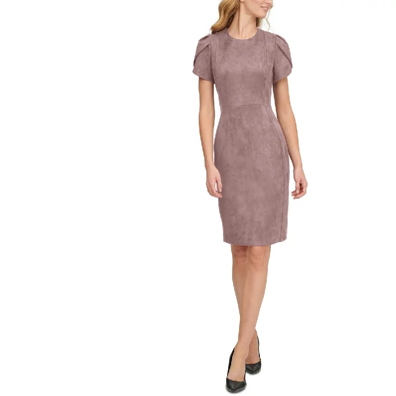 Shop & Save Calvin Klein Womens Faux Suede Knee-Length Sheath Dress