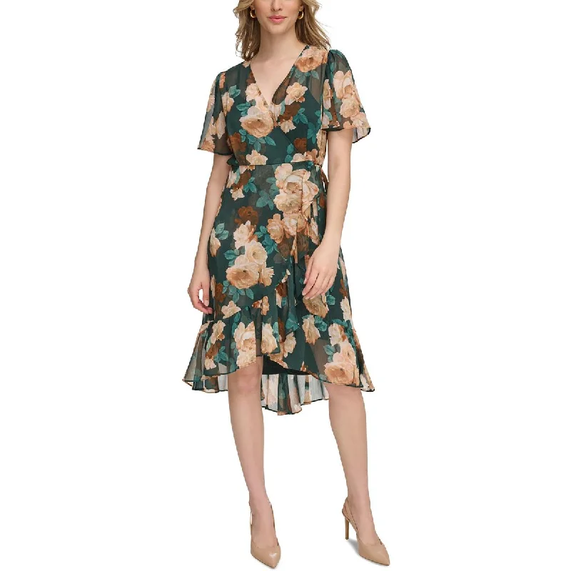 Weekend Special Calvin Klein Womens Faux Wrap Chiffon Wrap Dress