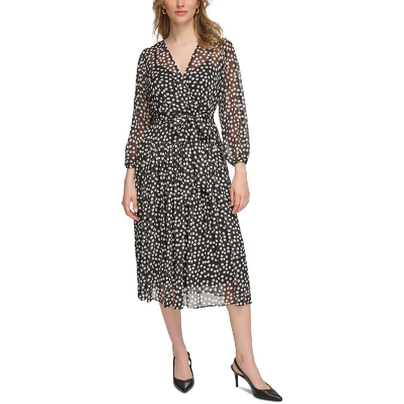 Weekend Big Discount Event Calvin Klein Womens Chiffon Polk-Dot Wrap Dress