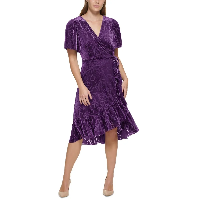 Weekend Discount Extravaganza Calvin Klein Womens Burnout V-Neck Wrap Dress