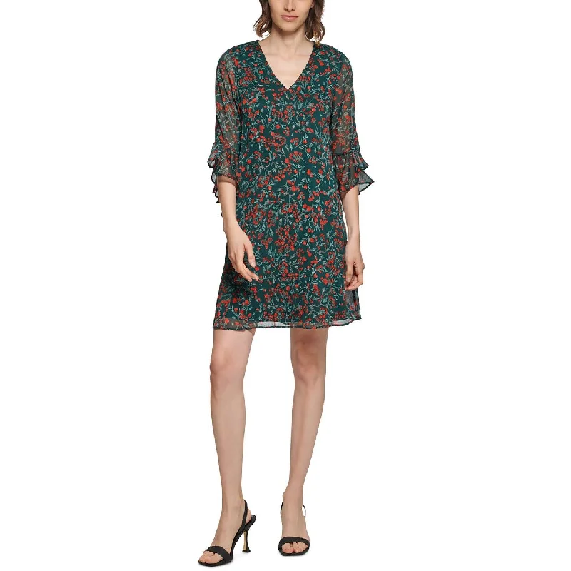 Weekend Big Sale Calvin Klein Womens   Floral Print Chiffon Shift Dress