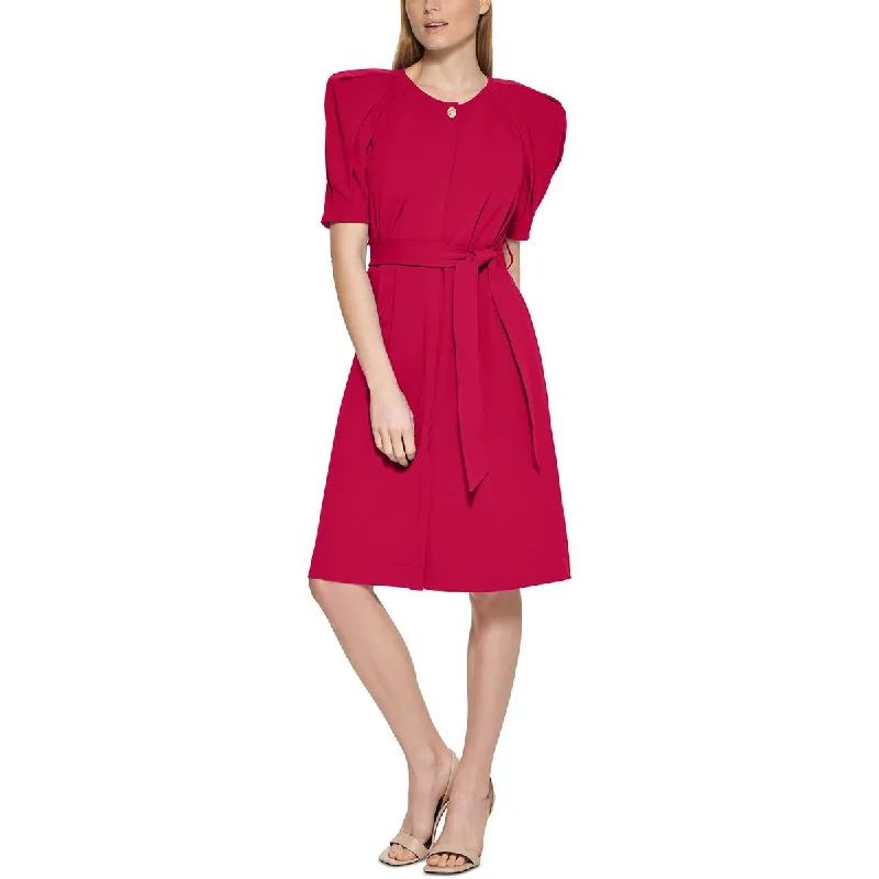 Shop & Save Today Calvin Klein Womens Knit Puff Sleeves Fit & Flare Dress