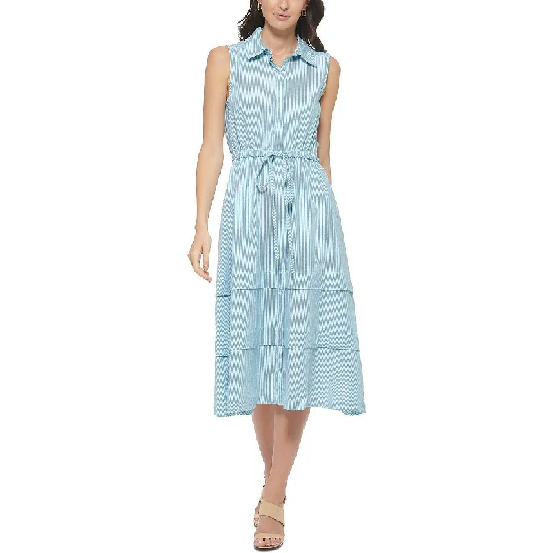 Crazy Price Cuts Calvin Klein Womens Linen Striped Shirtdress
