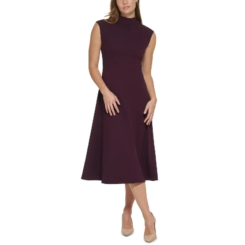 Calvin Klein Womens Mock Neck Midi Fit & Flare Dress