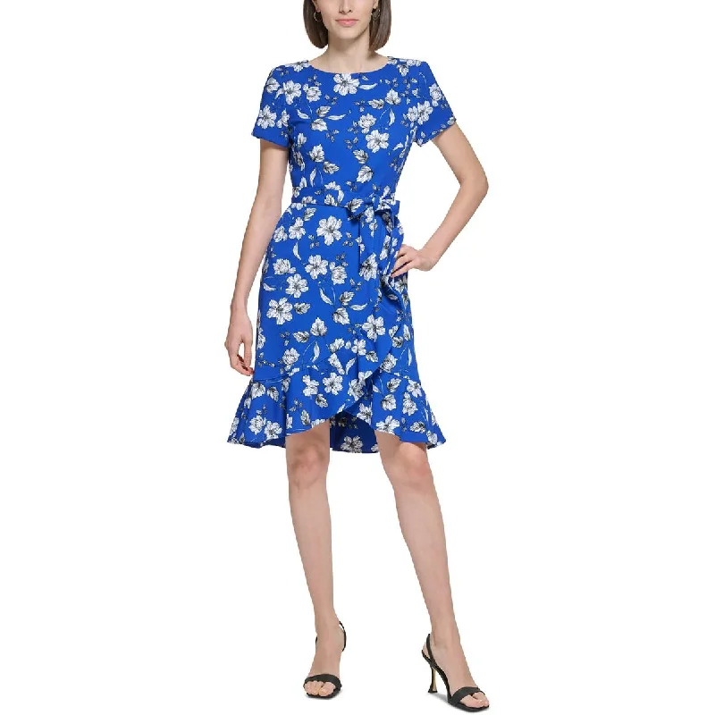 Weekend Mega Deals Calvin Klein Womens Petites Floral Print Crepe Fit & Flare Dress