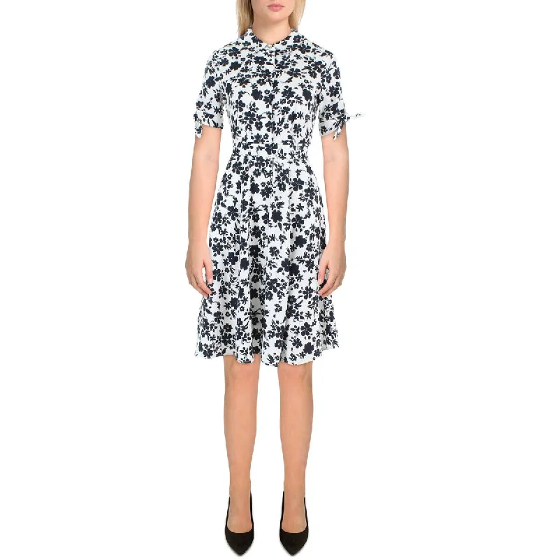 Weekend Shopping Extravaganza Calvin Klein Womens Petites Floral Print Knee-Length Shirtdress