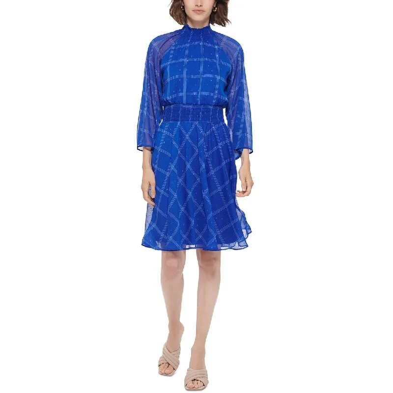 Weekend Steals and Deals Calvin Klein Womens Petites Metallic  Fit & Flare Dress
