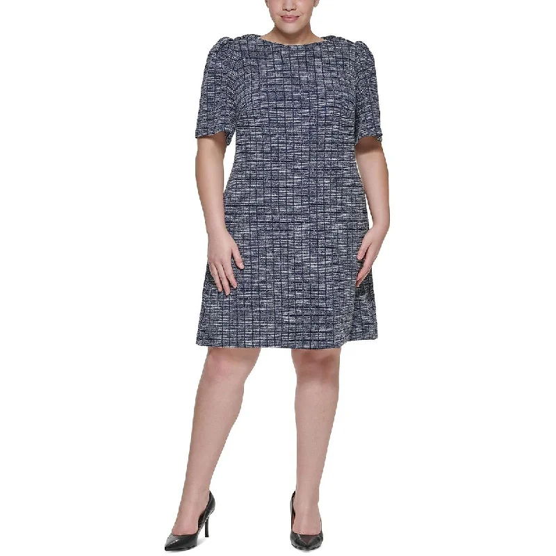 Weekend Flash Discount Calvin Klein Womens Petites Plaid Tweed Sheath Dress