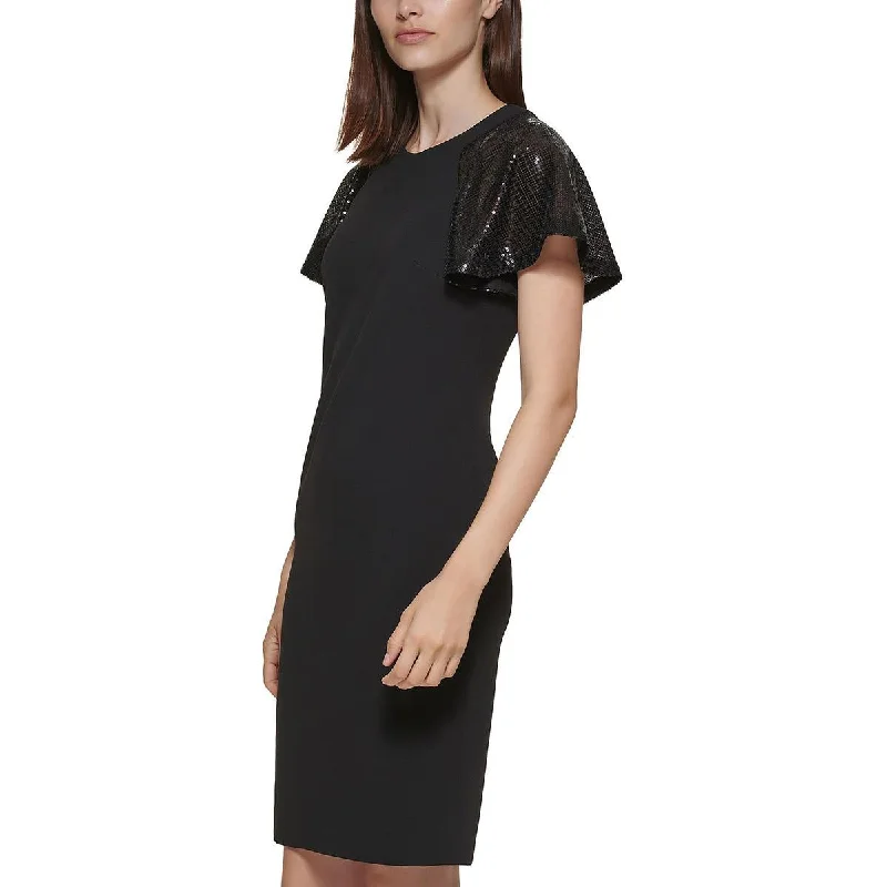Weekend Best Deals Calvin Klein Womens Petites Sequined Above Knee Sheath Dress