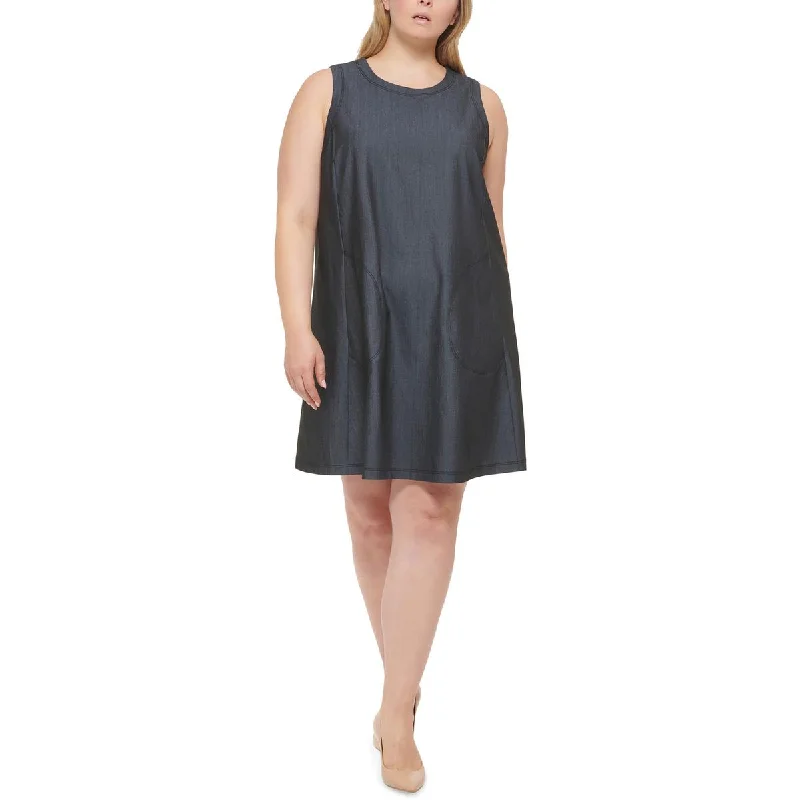 Calvin Klein Womens Plus    Denim Midi Shift Dress