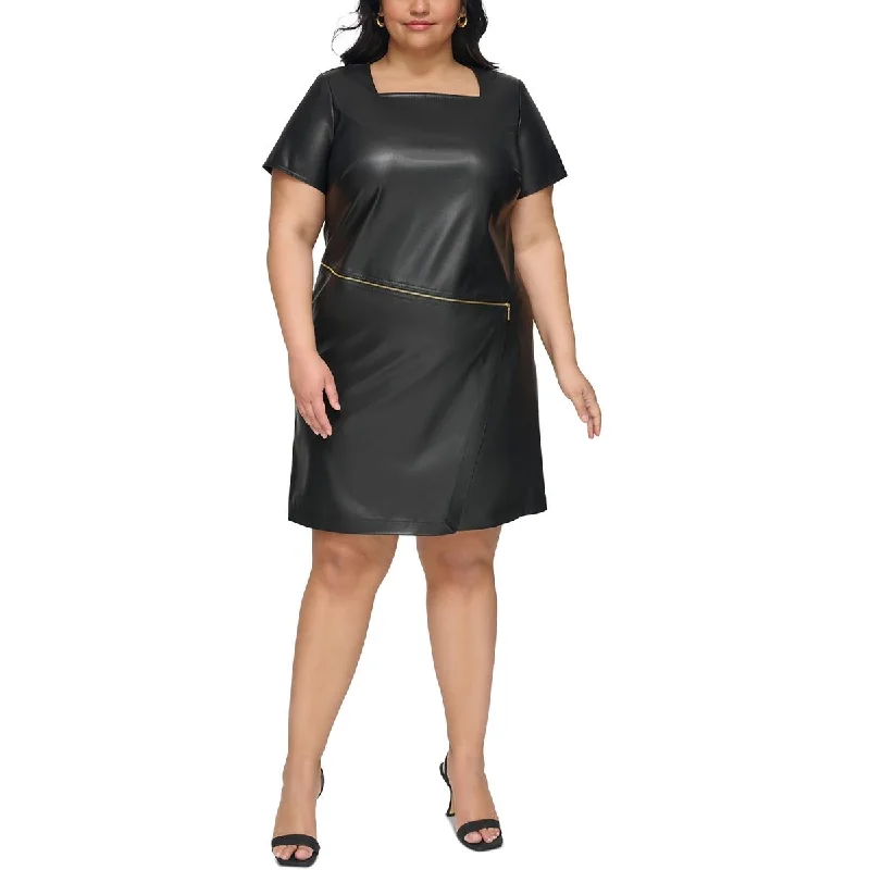 Weekend Shop Now Calvin Klein Womens Plus Faux Leather Sheath Dress