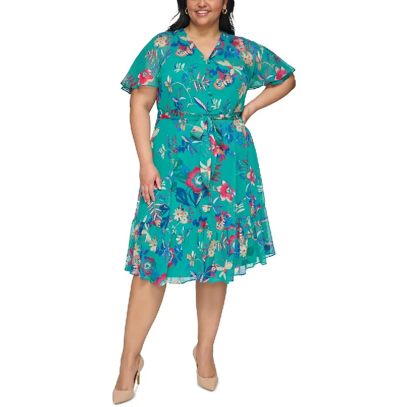 Weekend Super Sale Frenzy Calvin Klein Womens Plus Floral Print  Wear To Work Dress