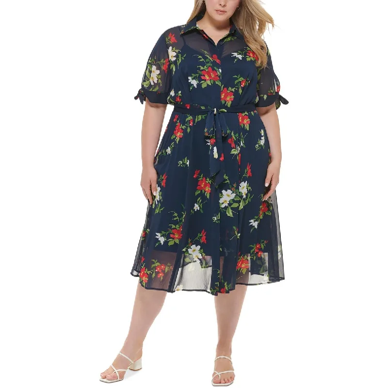 Weekend Price Slash Event Calvin Klein Womens Plus Chiffon Long Shirtdress