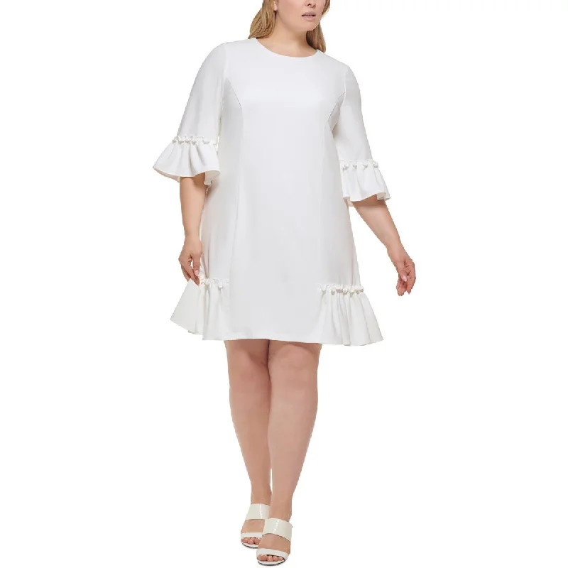 Weekend Steals Await Calvin Klein Womens Plus Crepe Ruffled Sheath Dress