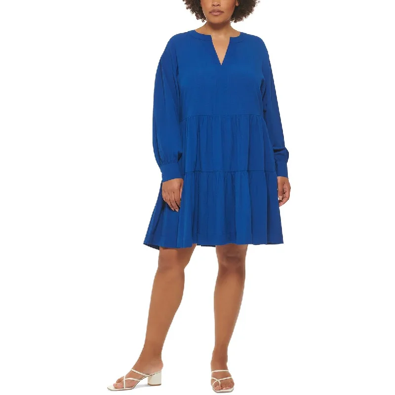 Weekend Big Discount Event Calvin Klein Womens Plus Tiered Rayon Fit & Flare Dress