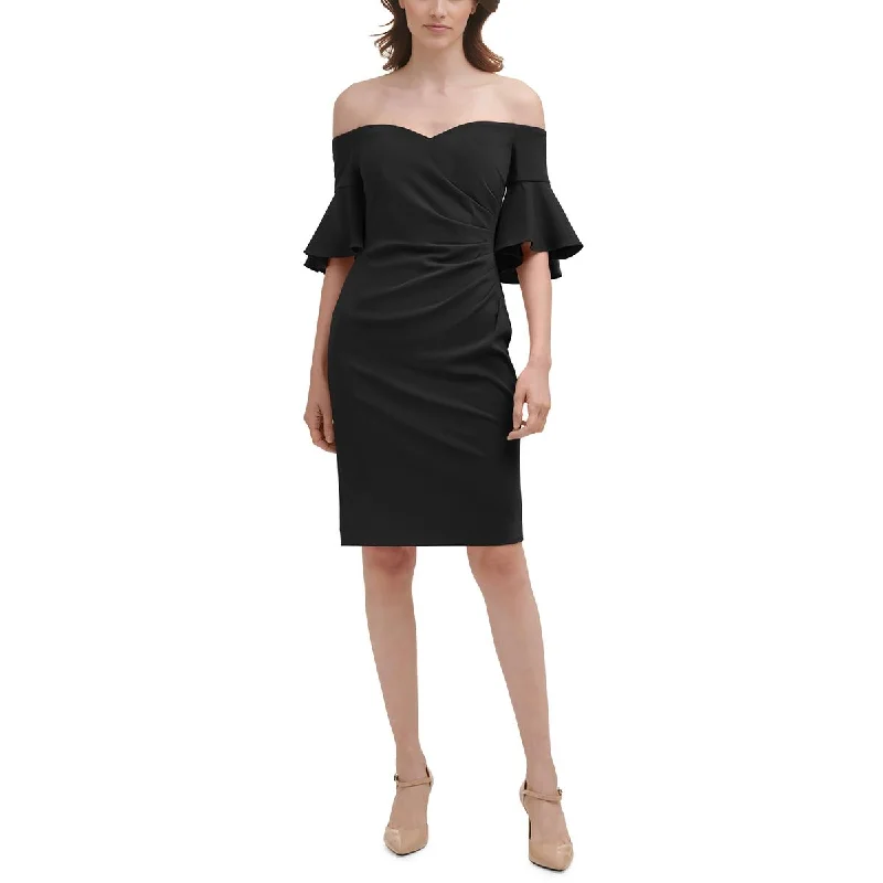 Limited Edition Calvin Klein Womens Ruffled Knee-Length Sheath Dress