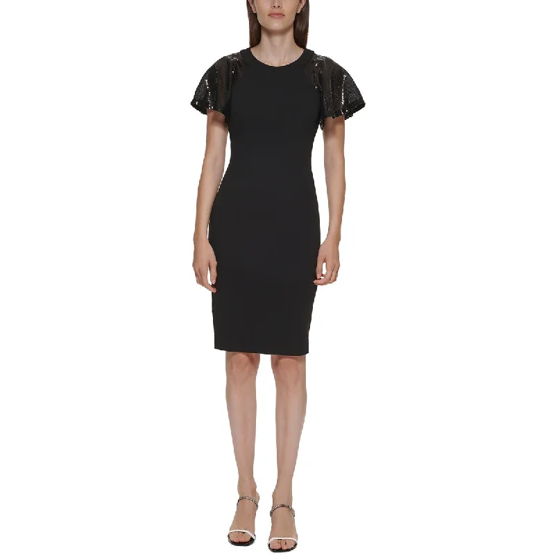 Big Savings Calvin Klein Womens Sequined Flutter Sleeves Sheath Dress