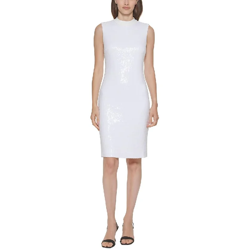 Limited Stock Calvin Klein Womens Sequined Mock-Neck Sheath Dress