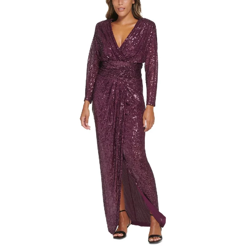 Flash Sale Calvin Klein Womens Sequined Ruched Evening Dress