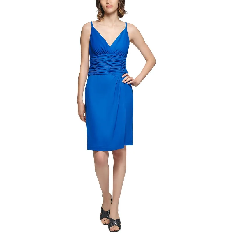Shop & Save Calvin Klein Womens Surplice Ruched Waist Sheath Dress