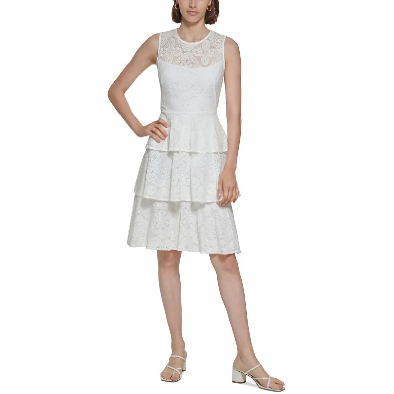 Limited Offer Calvin Klein Womens Tiered Short Fit & Flare Dress
