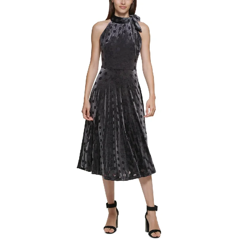 Calvin Klein Womens Velvet Midi Halter Dress