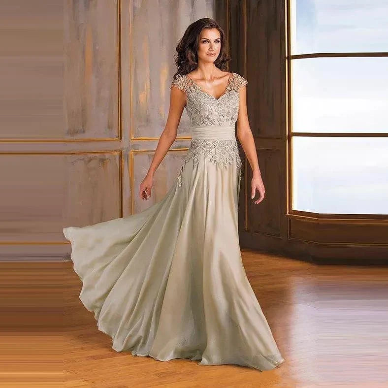Sale Alert Champagne Chiffon Silk Mother of the Bride Dress with Cap Sleeves - Formal Wedding Guest & Evening Gown Sale Alert Champagne Chiffon Silk Mother of the Bride Dress with Cap Sleeves - Formal Wedding Guest & Evening Gown