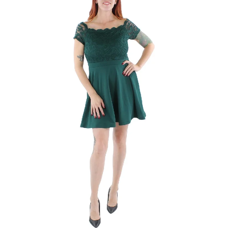 Weekend Offers You Love City Studios Womens Crepe Lace Overlay Fit & Flare Dress