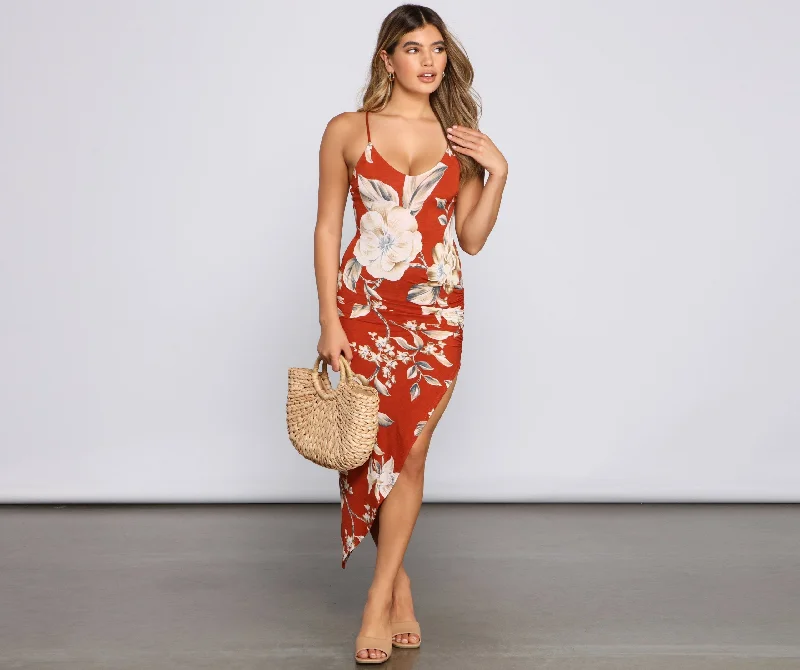 Sunset Stunner Stylish Asymmetrical Midi Dress