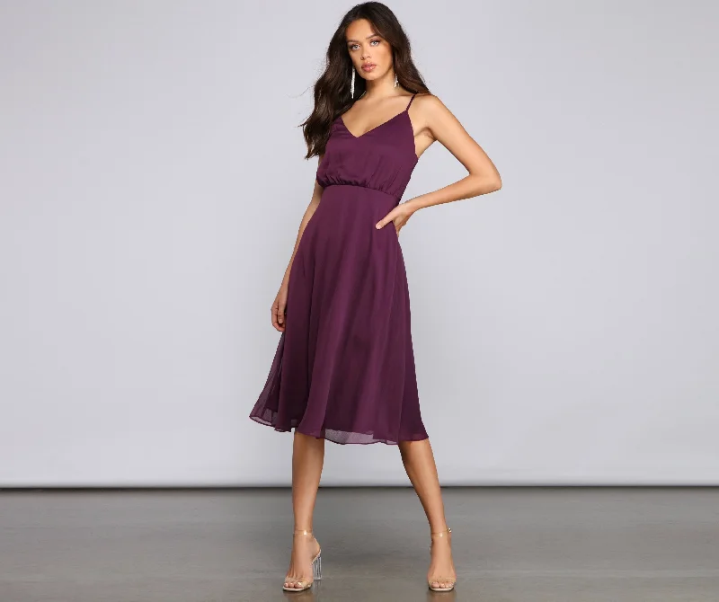 Maggie Formal Chiffon Charming A-Line Midi Dress