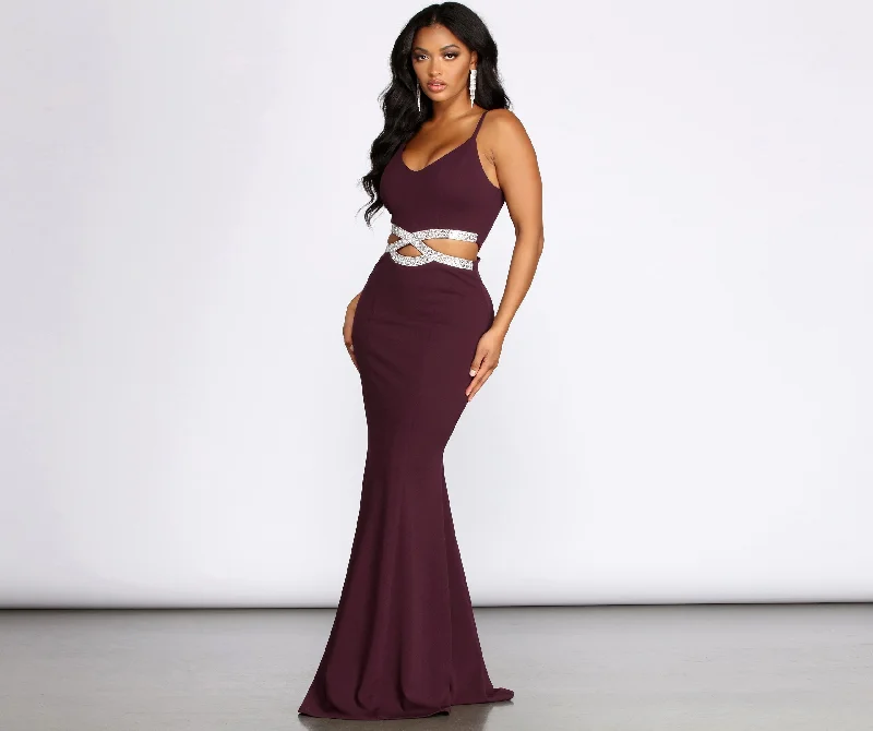 Weekend Flash Deals Davia Rhinestone Pretzel Charming Trim Mermaid Dress