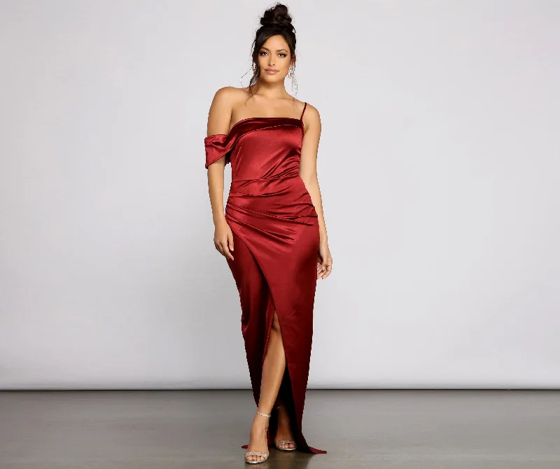 Limited Time Only Cynthia Off-The-Shoulder Stylish Satin Formal Dress